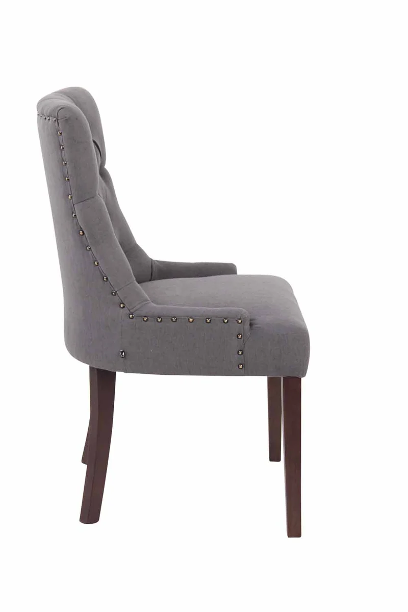 Chaise de salle à manger x1 design antique capitonné en tissu gris foncé avec 4 pieds en bois marron 10_0001952