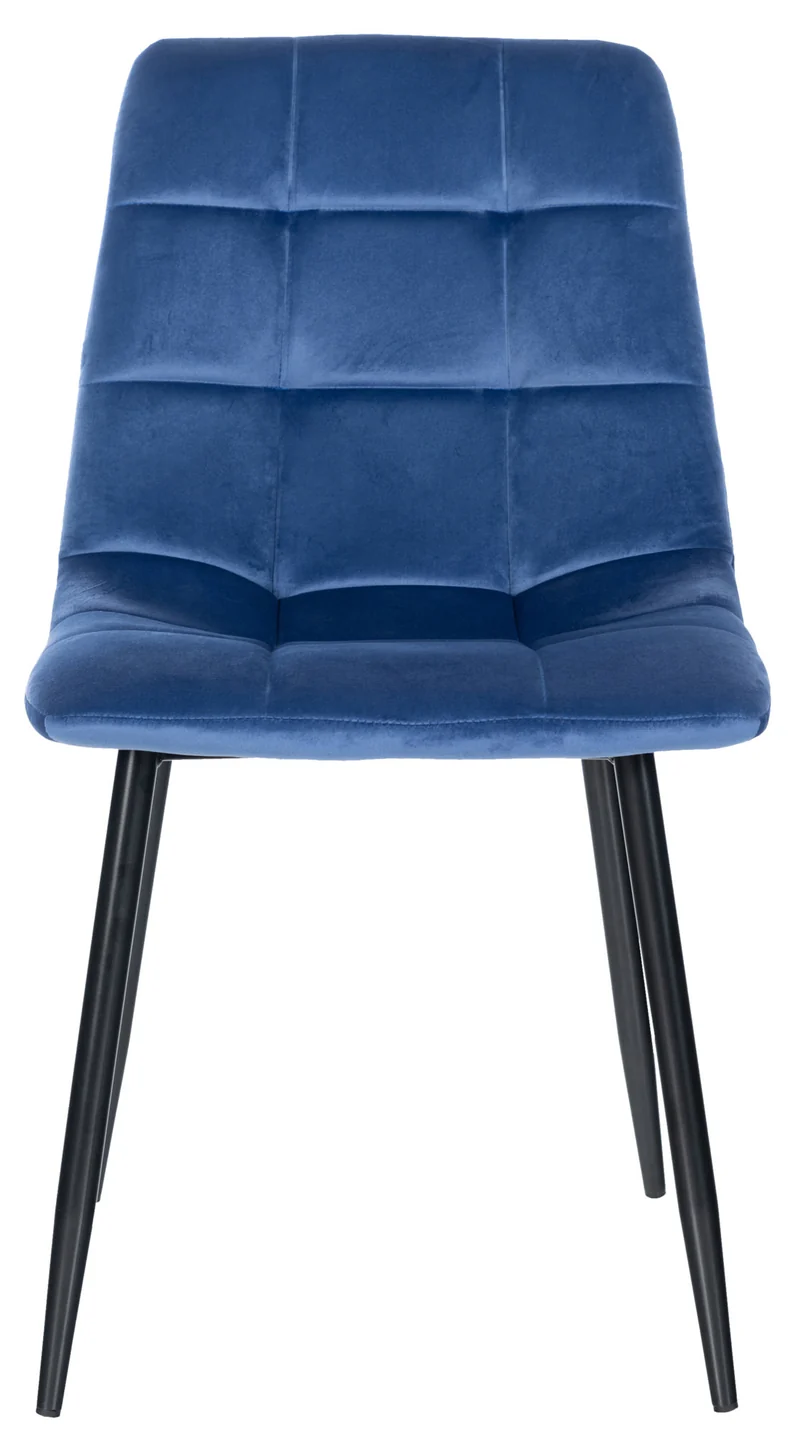 Chaise de salle à manger x1 coutures forme carrées en velours bleu pieds en métal noir 10_0001961