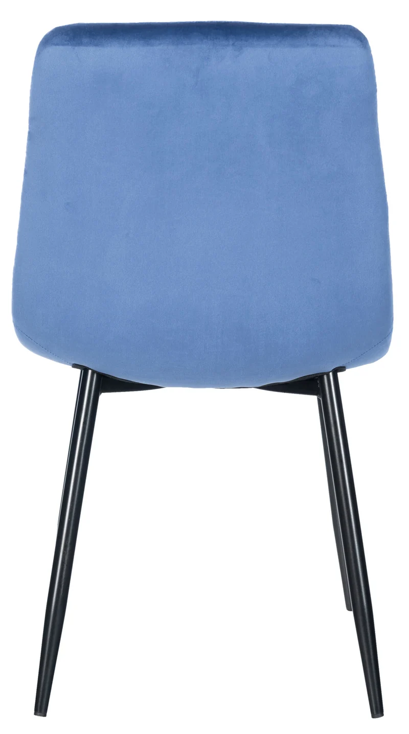 Chaise de salle à manger x1 coutures forme carrées en velours bleu pieds en métal noir 10_0001961
