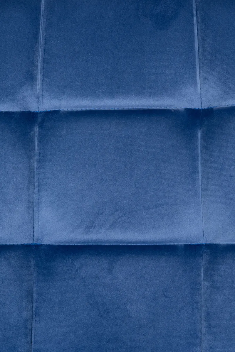 Chaise de salle à manger x1 coutures forme carrées en velours bleu pieds en métal noir 10_0001961