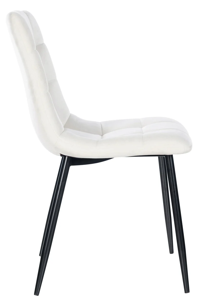 Chaise de salle à manger x1 coutures forme carrées en velours blanc crème pieds en métal noir 10_0001959