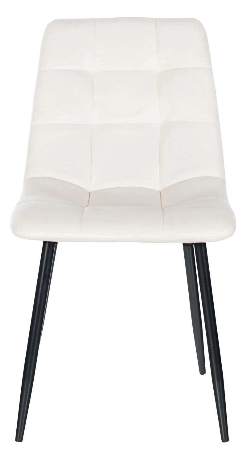 Chaise de salle à manger x1 coutures forme carrées en velours blanc crème pieds en métal noir 10_0001959
