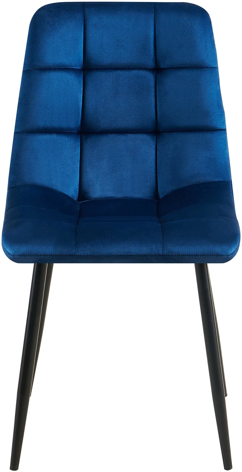 Chaise de salle à manger x1 coutures forme carrées en velours bleu foncé pieds en métal noir 10_0001966