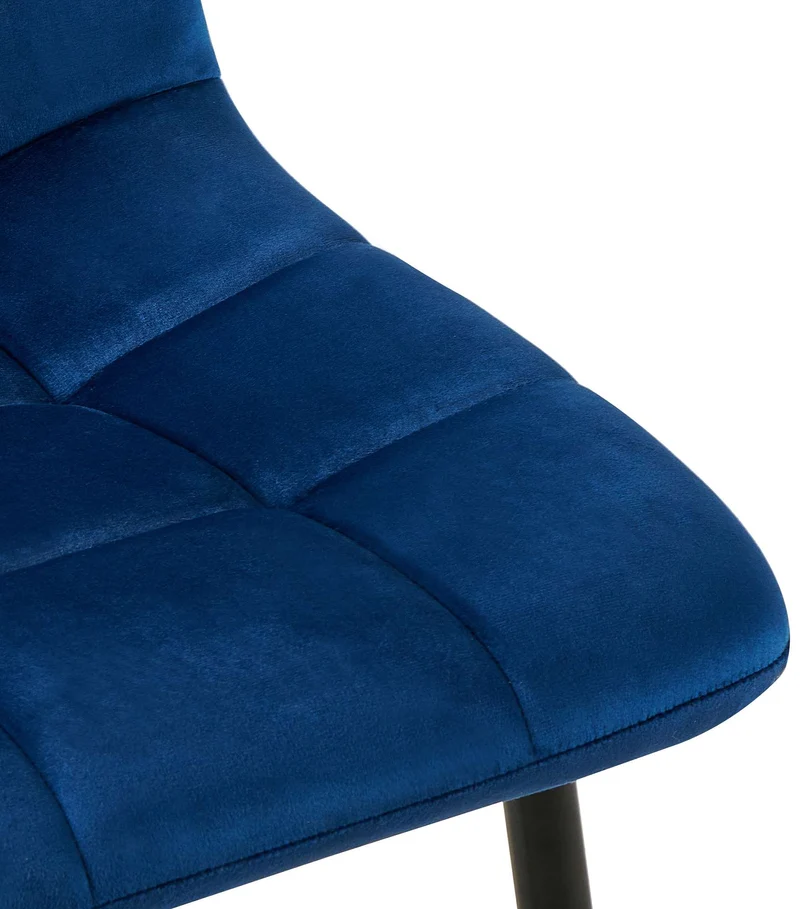 Chaise de salle à manger x1 coutures forme carrées en velours bleu foncé pieds en métal noir 10_0001966