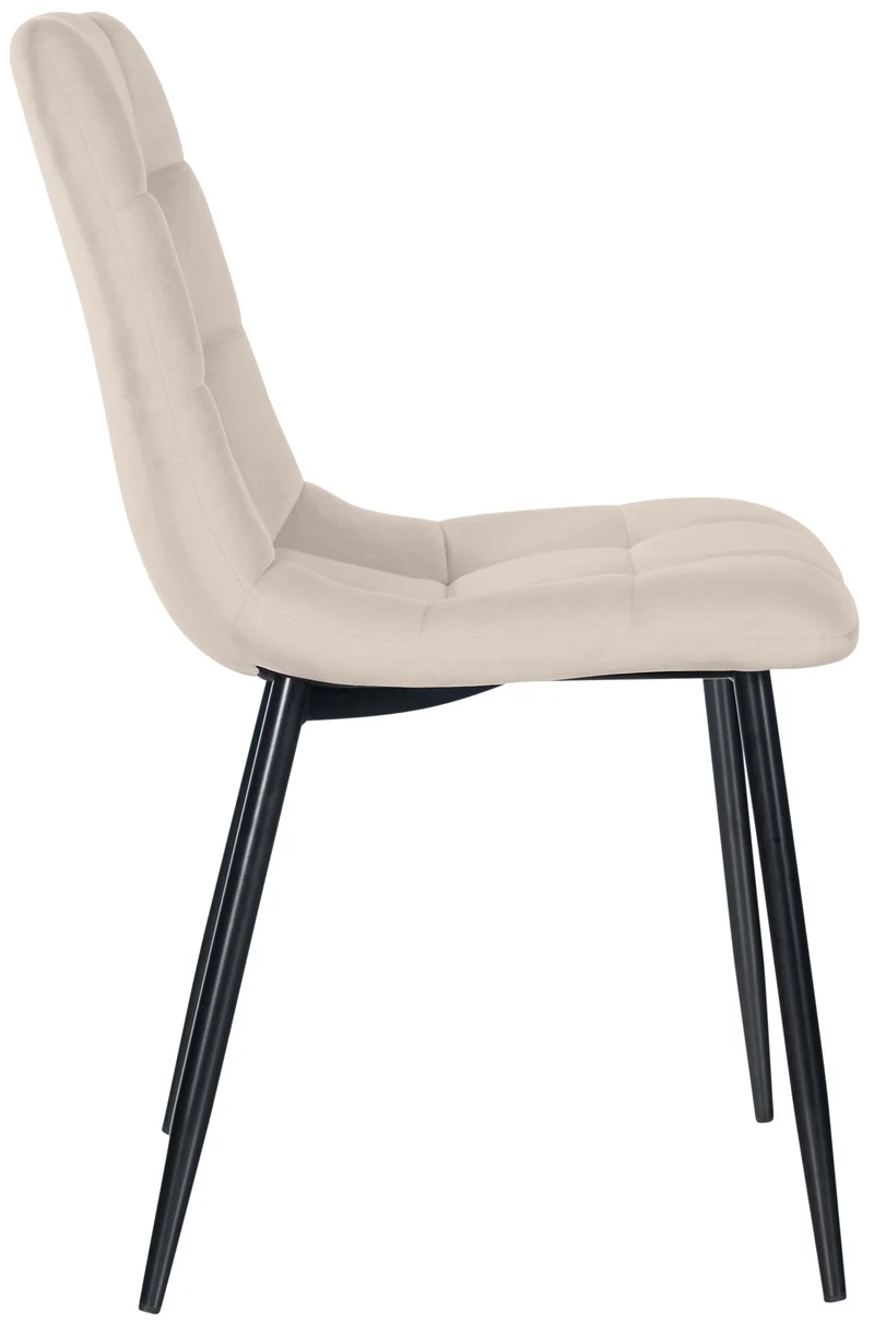 Chaise de salle à manger x1 coutures forme carrées en velours crème pieds en métal noir 10_0001964