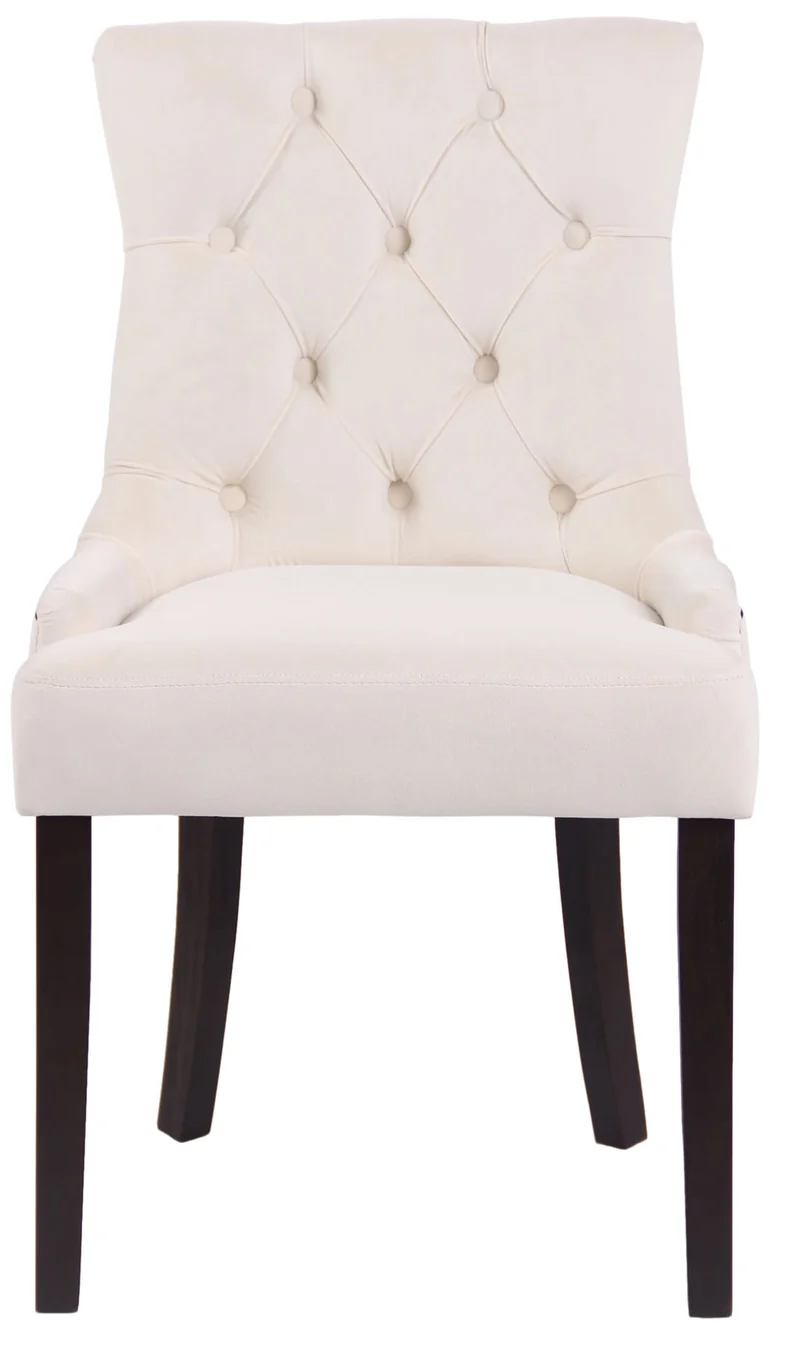 Chaise de salle à manger x1 design antique capitonné en velours crème avec 4 pieds en bois marron 10_0001933
