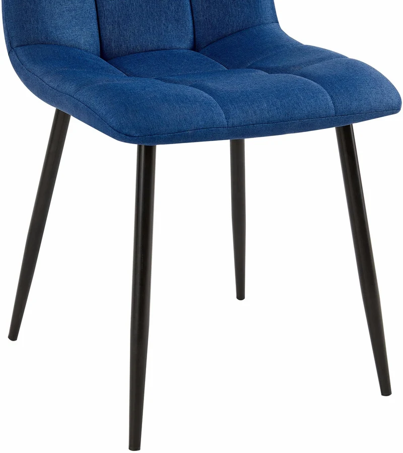 Chaise de salle à manger x1 coutures forme carrées en tissu bleu pieds en métal noir 10_0001974