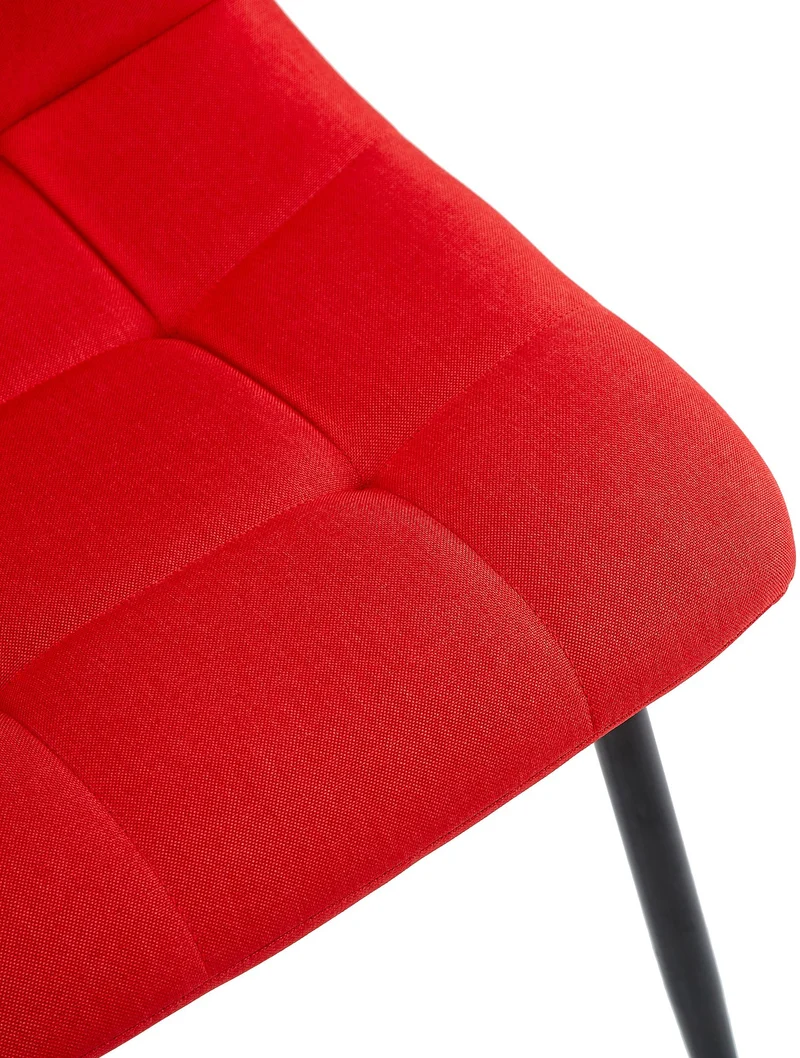 Chaise de salle à manger x1 coutures forme carrées en tissu rouge pieds en métal noir 10_0001972