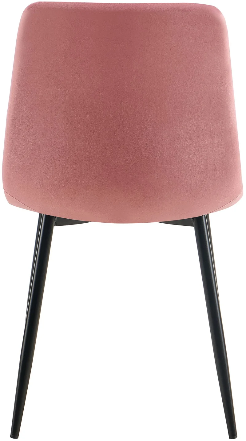 Chaise de salle à manger x1 coutures forme carrées en velours rose pieds en métal noir 10_0001970