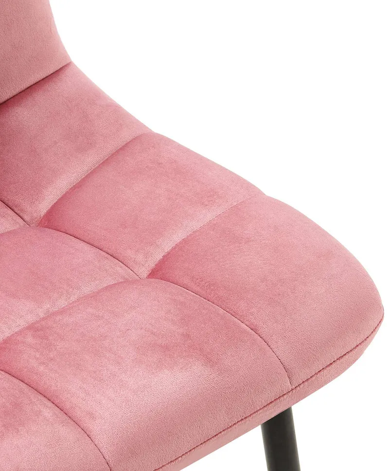 Chaise de salle à manger x1 coutures forme carrées en velours rose pieds en métal noir 10_0001970