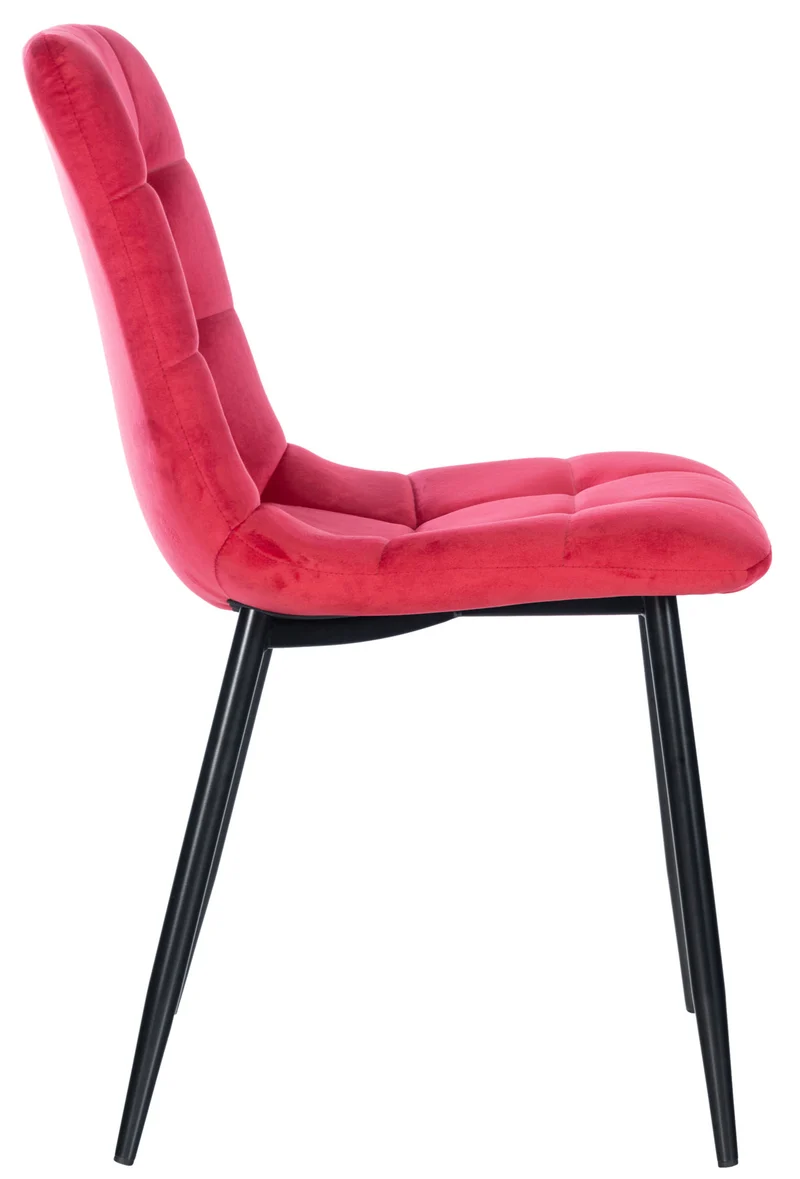 Chaise de salle à manger x1 coutures forme carrées en velours rouge pieds en métal noir 10_0001960