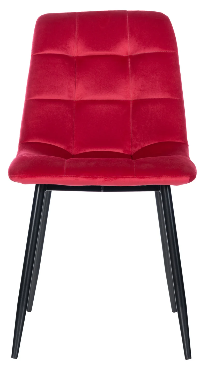 Chaise de salle à manger x1 coutures forme carrées en velours rouge pieds en métal noir 10_0001960