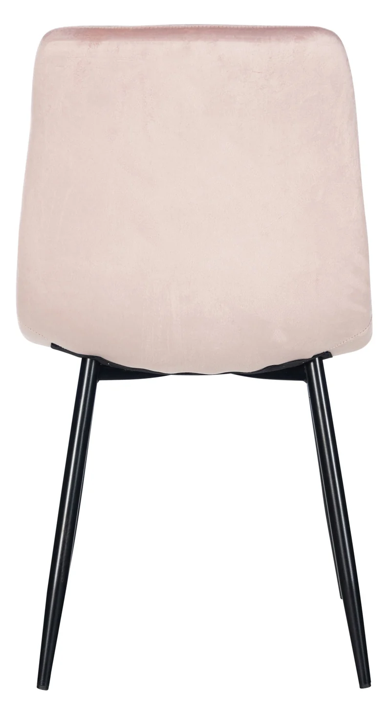 Chaise de salle à manger x1 coutures forme carrées en velours rose clair pieds en métal noir 10_0001958