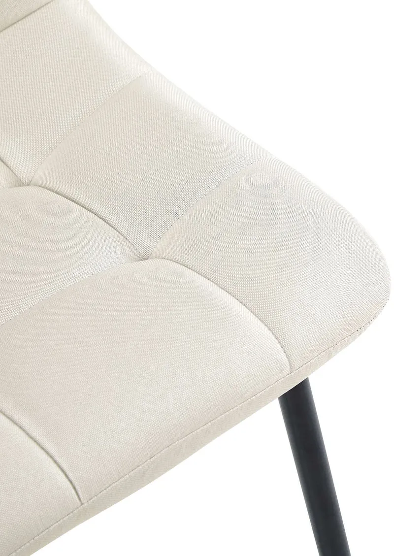 Chaise de salle à manger x1 coutures forme carrées en tissu crème pieds en métal noir 10_0001979