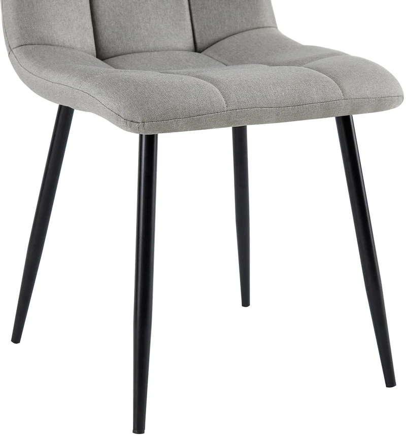 Chaise de salle à manger x1 coutures forme carrées en tissu gris clair pieds en métal noir 10_0001978