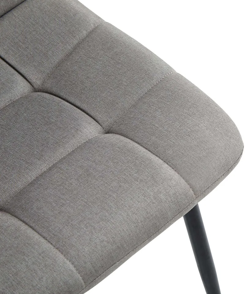 Chaise de salle à manger x1 coutures forme carrées en tissu gris clair pieds en métal noir 10_0001978