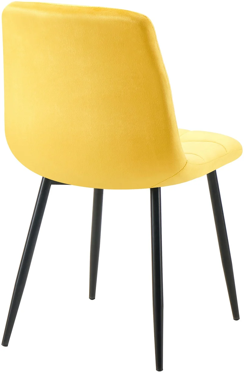 Chaise de salle à manger x1 coutures forme carrées en tissu velours jaune pieds en métal noir 10_0001967