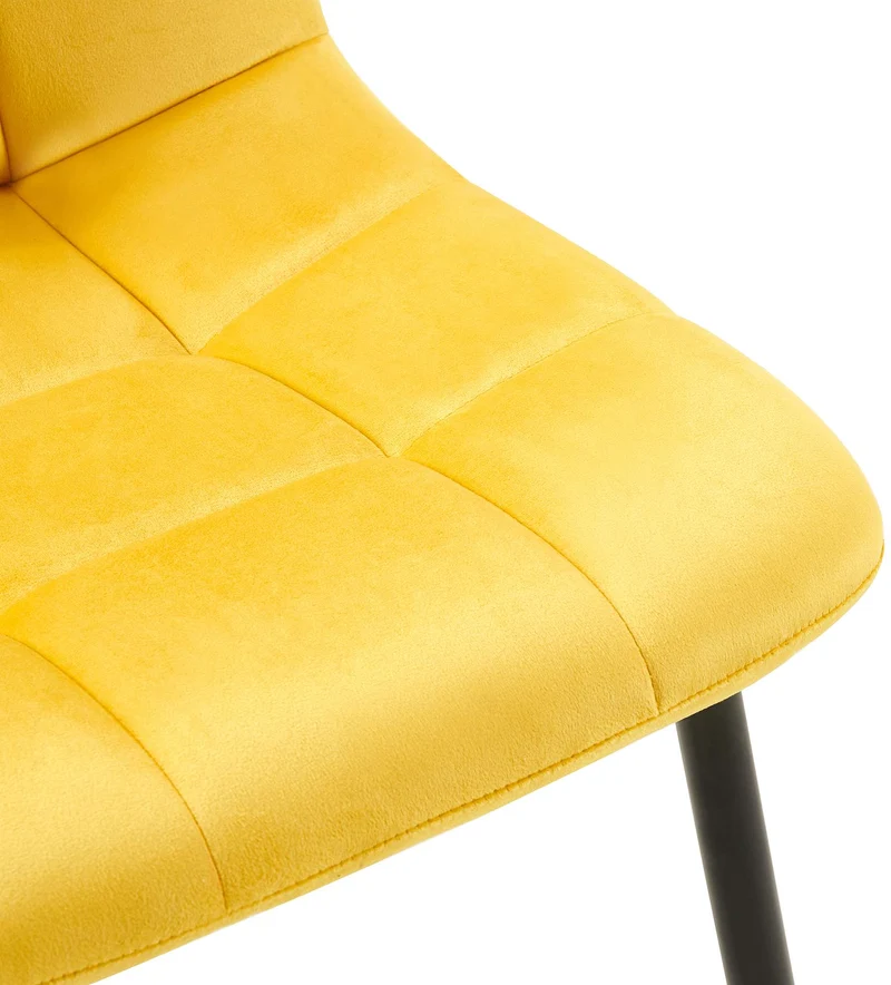 Chaise de salle à manger x1 coutures forme carrées en tissu velours jaune pieds en métal noir 10_0001967