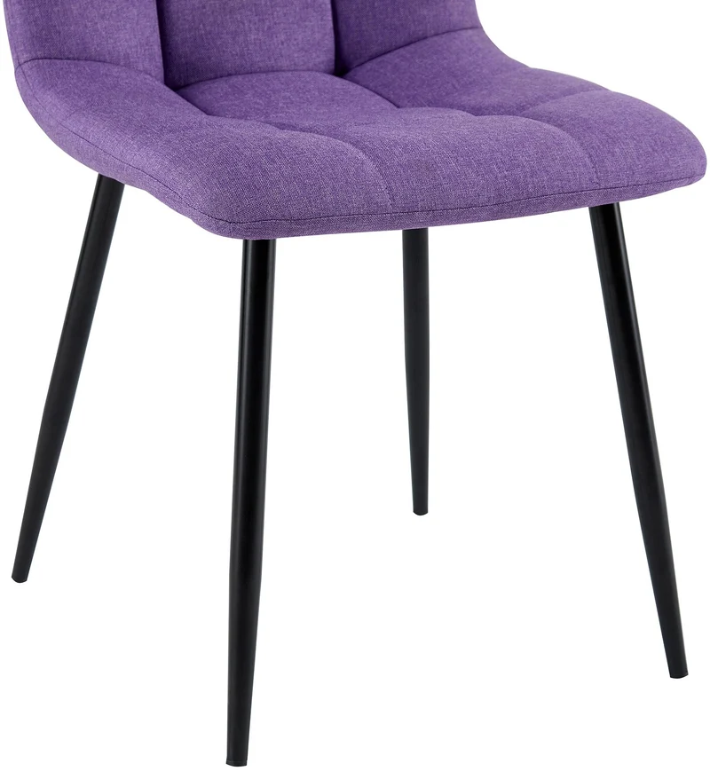 Chaise de salle à manger x1 coutures forme carrées en tissu violet pieds en métal noir 10_0001976