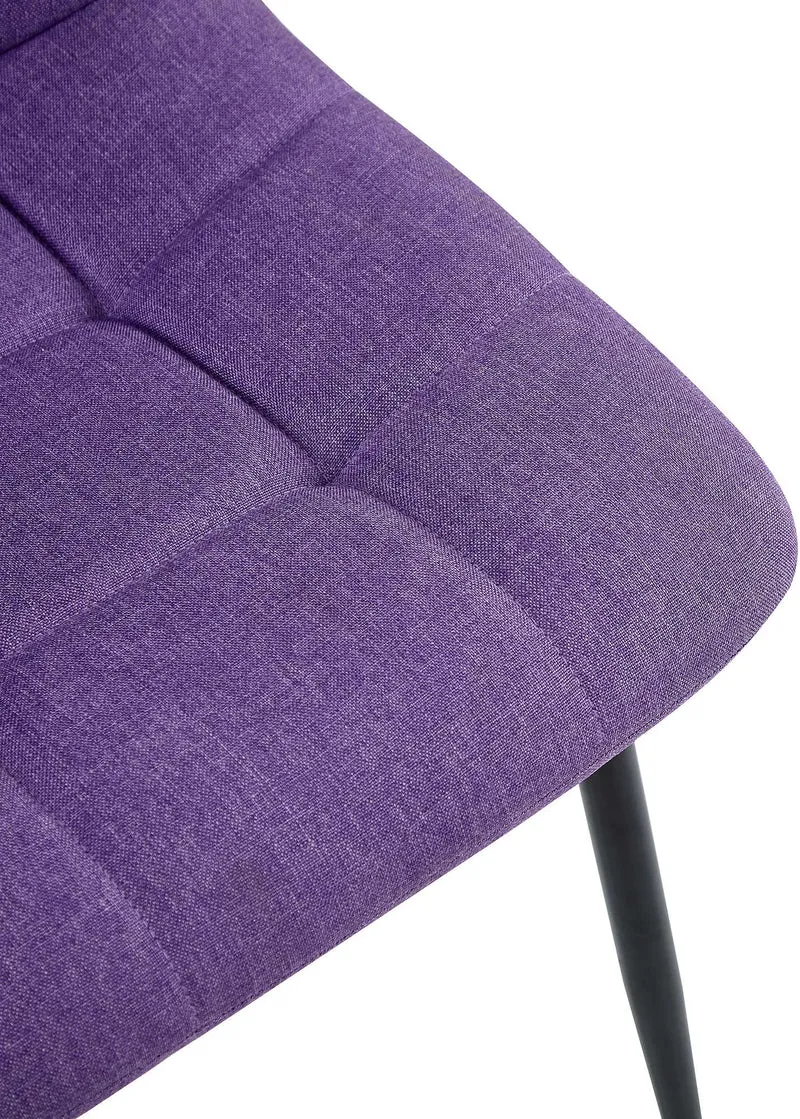 Chaise de salle à manger x1 coutures forme carrées en tissu violet pieds en métal noir 10_0001976