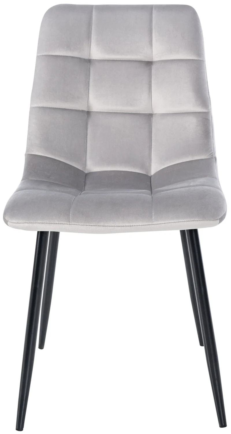 Chaise de salle à manger x1 coutures forme carrées en velours gris pieds en métal noir 10_0001956