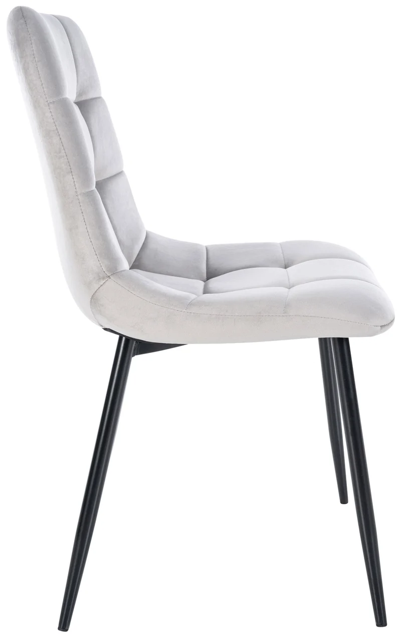 Chaise de salle à manger x1 coutures forme carrées en velours gris pieds en métal noir 10_0001956