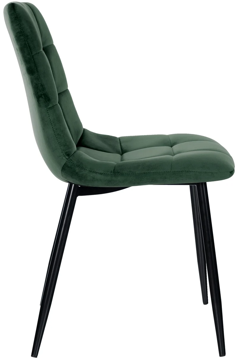 Chaise de salle à manger x1 coutures forme carrées en velours vert pieds en métal noir 10_0001965
