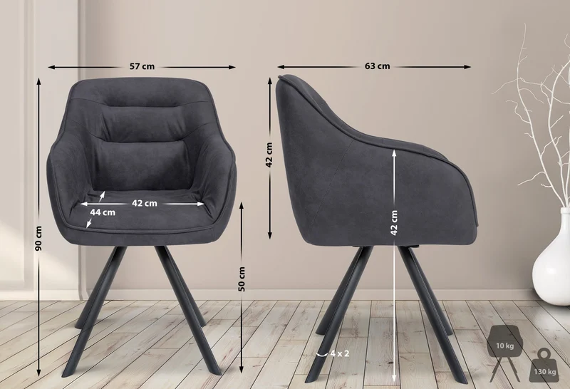 Chaise de salle à manger x1 design moderne confortable en tissu noir piétement stable à quatre pieds en métal 10_0002344