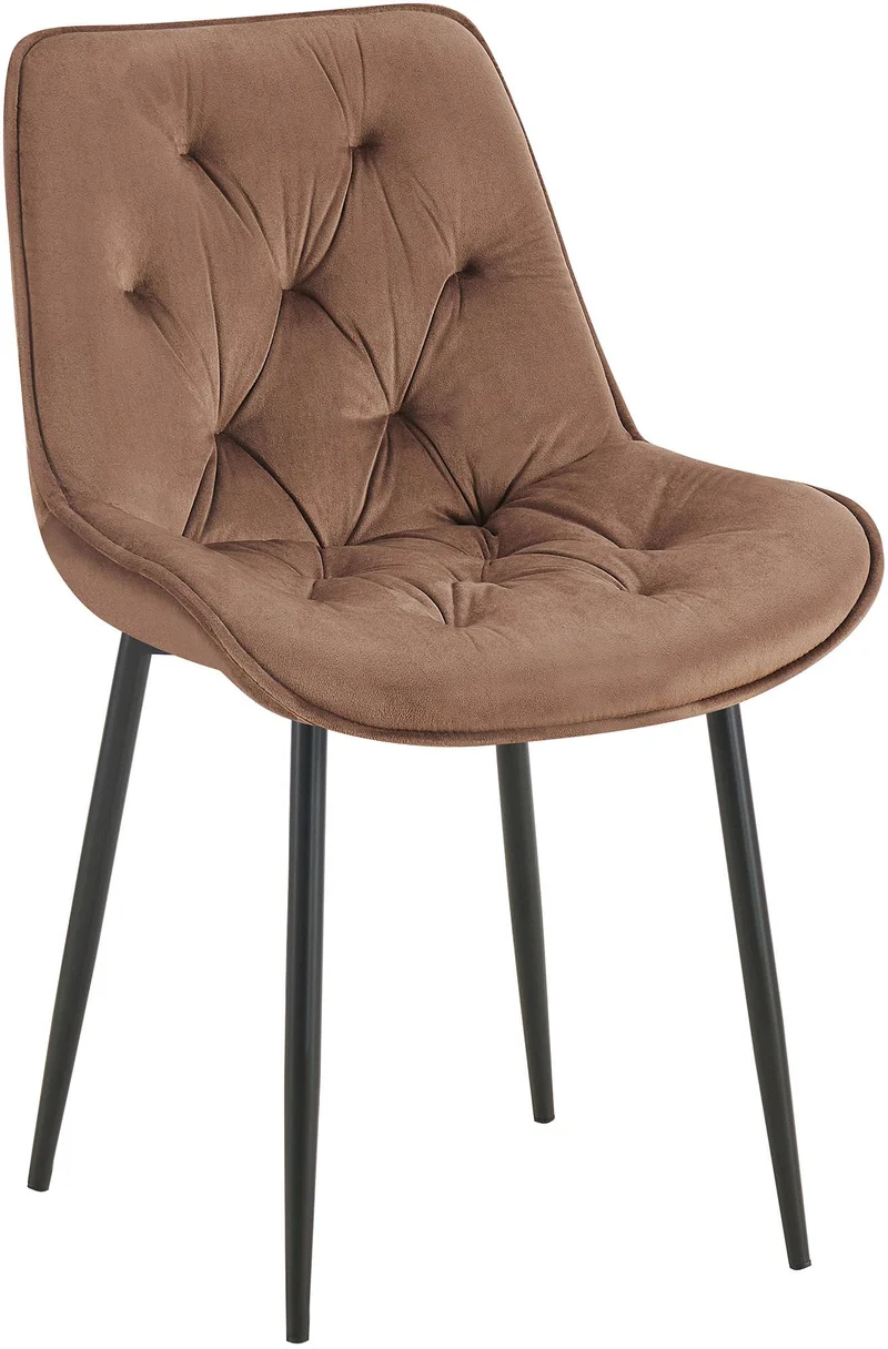 Chaise de salle à manger x1 assise et dossier capitonné en velours marron et métal noir 10_0002164