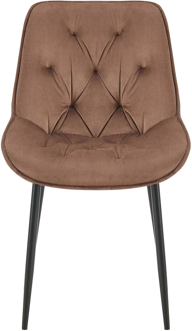 Chaise de salle à manger x1 assise et dossier capitonné en velours marron et métal noir 10_0002164