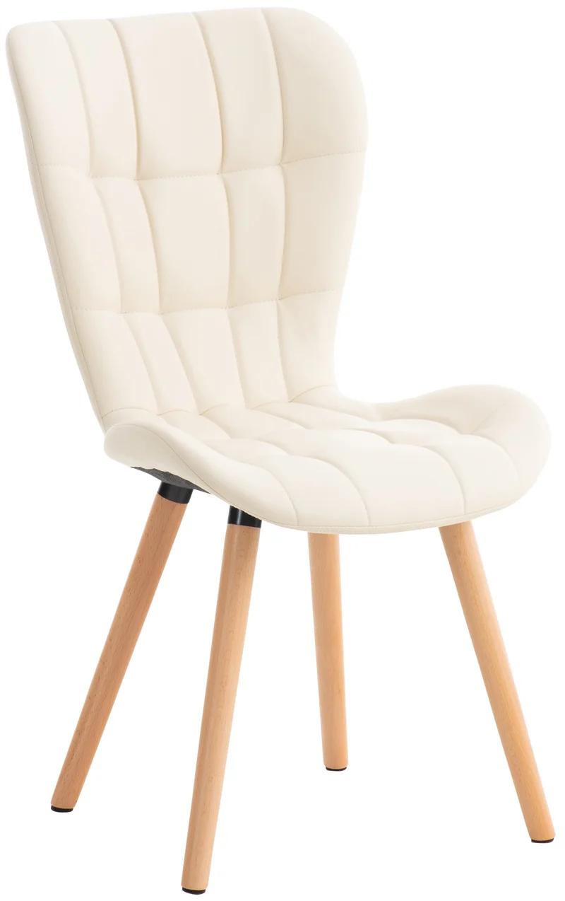 Chaise de salle à manger x1 dossier haut coutures décoratives assise en PVC crème 10_0002214