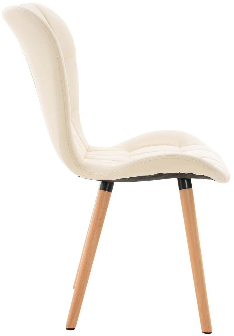 Chaise de salle à manger x1 dossier haut coutures décoratives assise en PVC crème 10_0002214