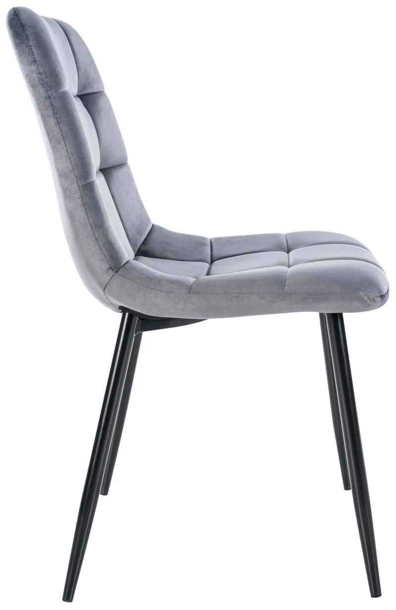 Chaise de salle à manger x1 coutures forme carrées en velours gris foncé pieds en métal noir 10_0001963