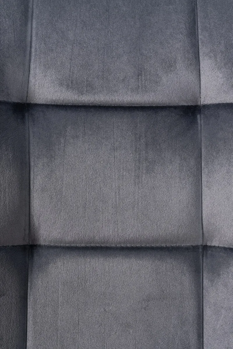 Chaise de salle à manger x1 coutures forme carrées en velours gris foncé pieds en métal noir 10_0001963