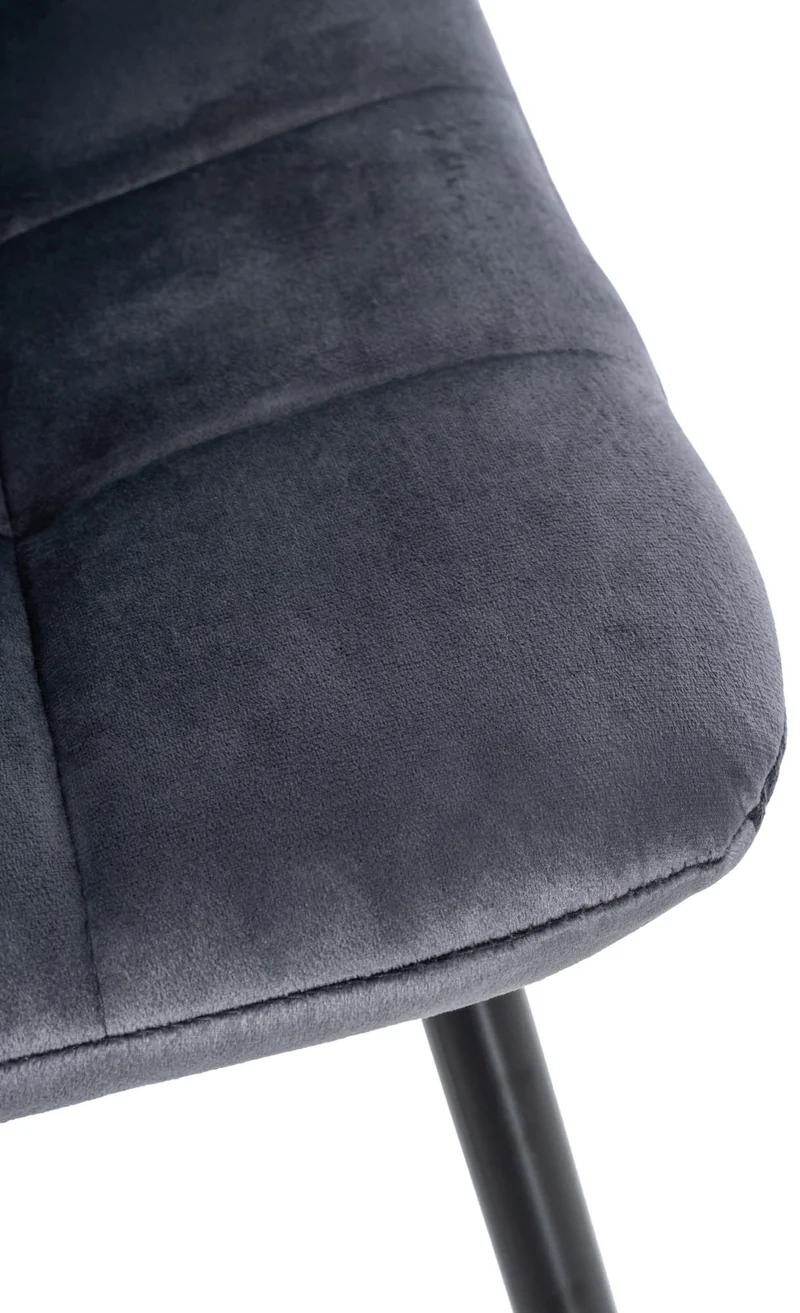 Chaise de salle à manger x1 coutures forme carrées en velours gris foncé pieds en métal noir 10_0001963