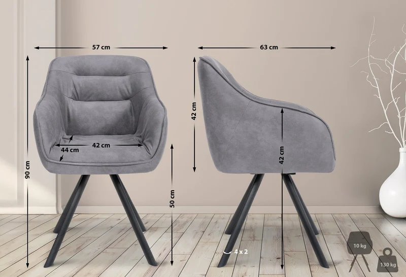 Chaise de salle à manger x1 design moderne confortable en velours gris piétement stable à quatre pieds en métal 10_0002343