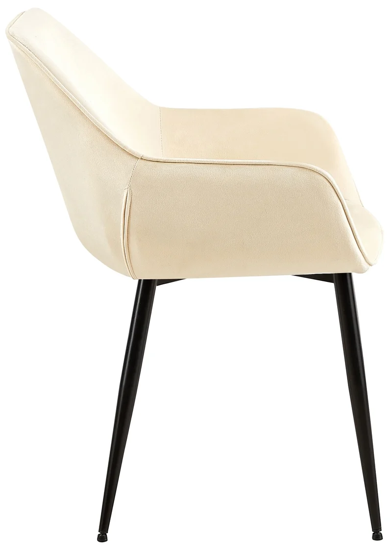 Chaise de salle à manger bureau salle d'attente x1 en tissu velours crème et métal noir 10_0002150