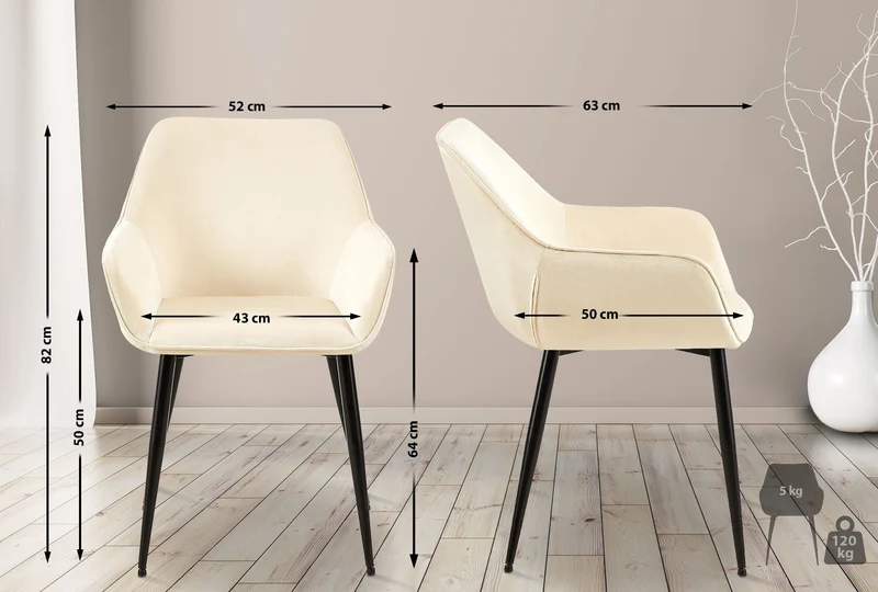 Chaise de salle à manger bureau salle d'attente x1 en tissu velours crème et métal noir 10_0002150