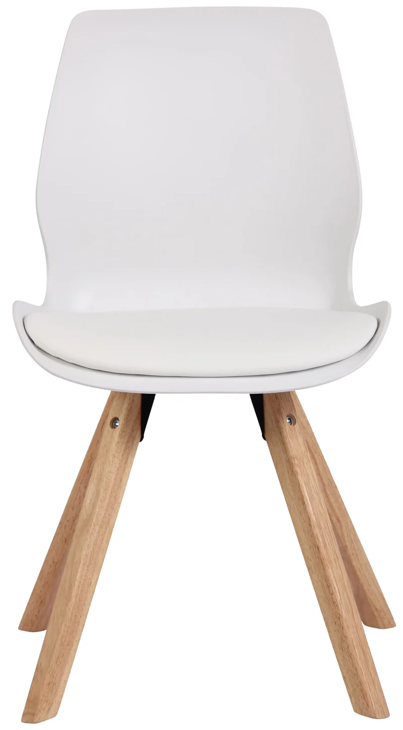 Chaise de salle à manger x1 design scandinave en plastique et PVC blanc et pieds en bois carrés clair 10_0002302