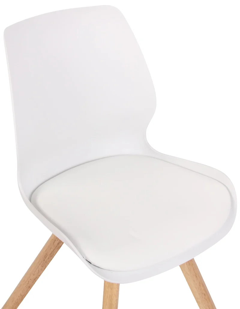 Chaise de salle à manger x1 design scandinave en plastique et PVC blanc et pieds en bois carrés clair 10_0002302