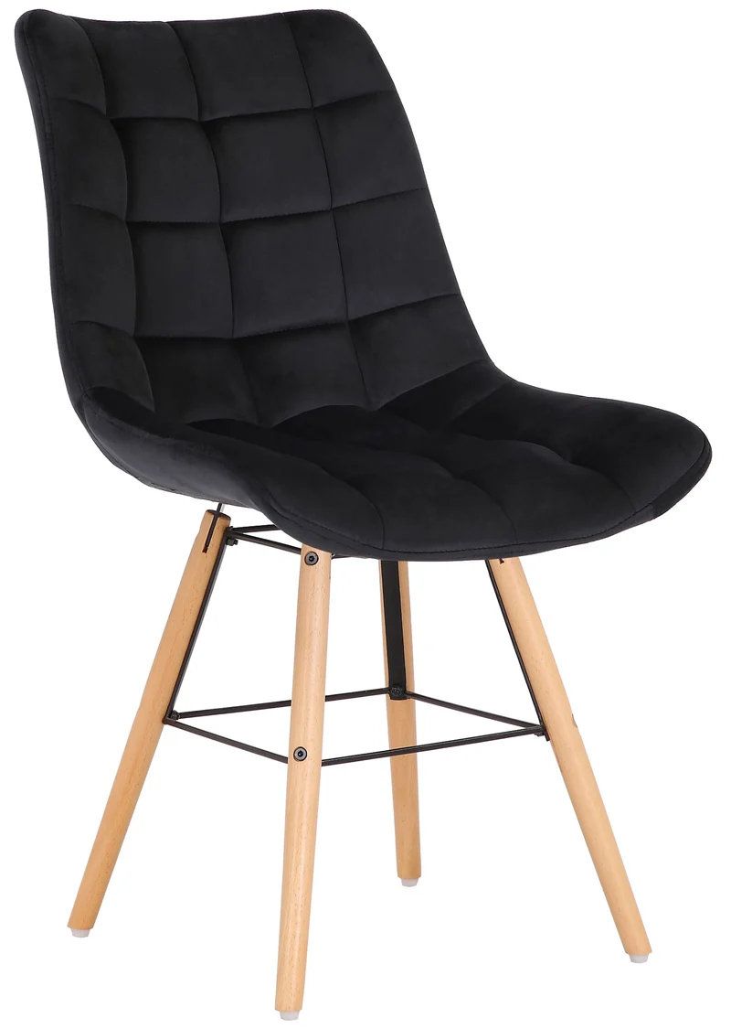 Chaise de salle à manger x1 style scandinave couture carrée en velours noir et pieds en bois 10_0002265