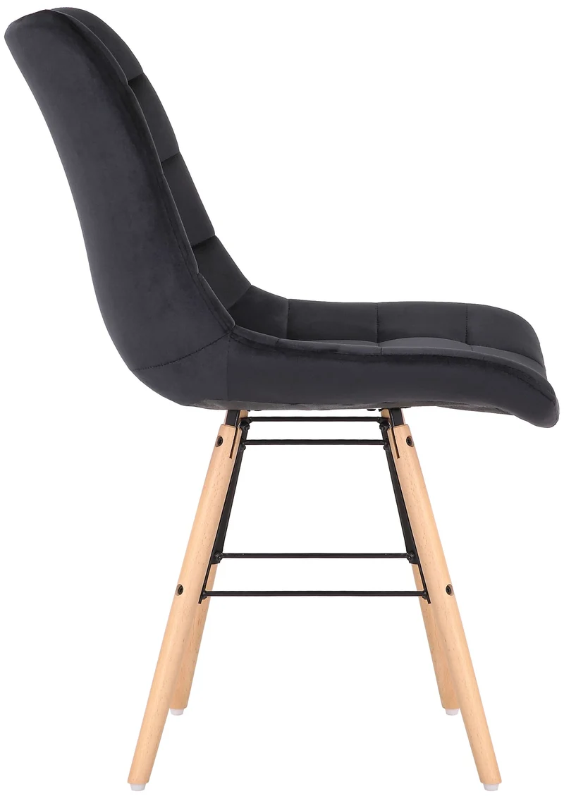 Chaise de salle à manger x1 style scandinave couture carrée en velours noir et pieds en bois 10_0002265