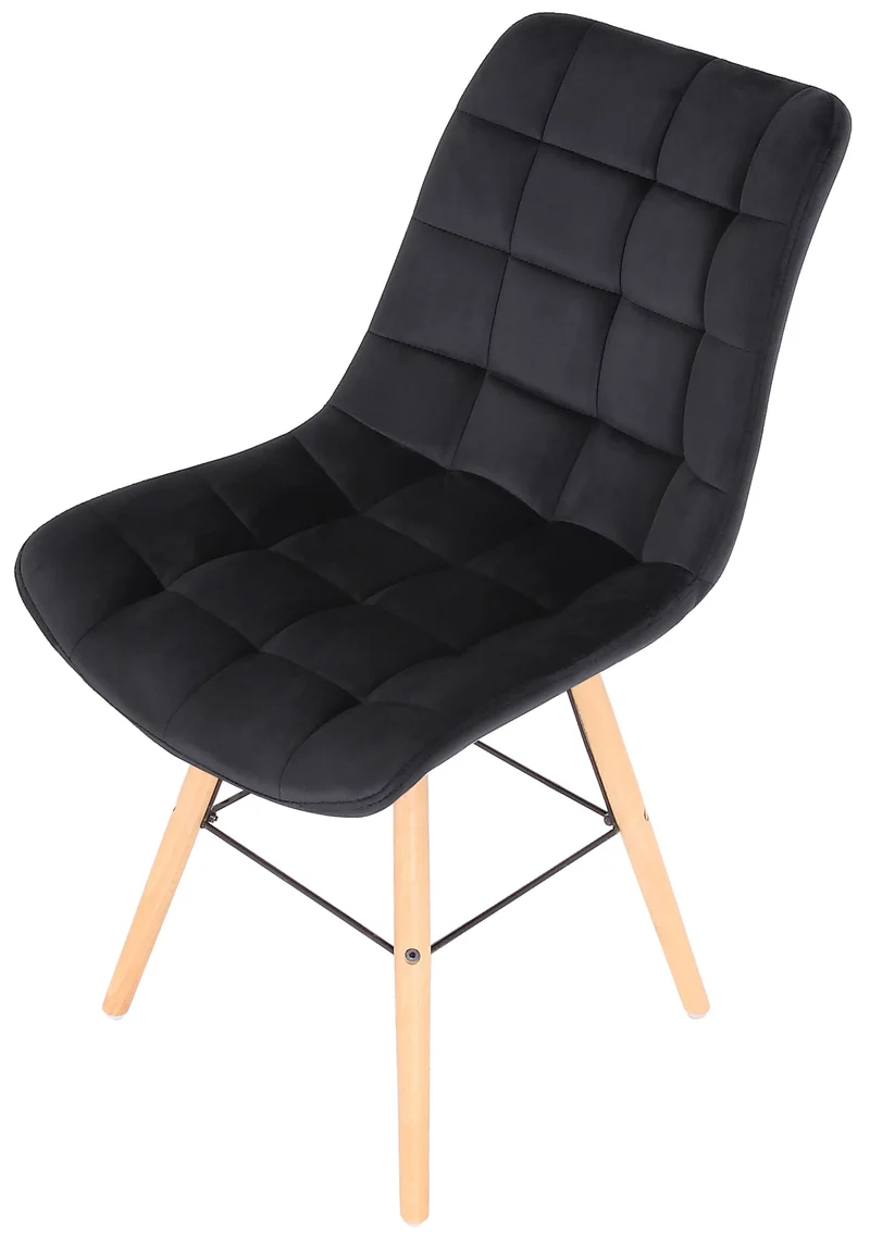 Chaise de salle à manger x1 style scandinave couture carrée en velours noir et pieds en bois 10_0002265