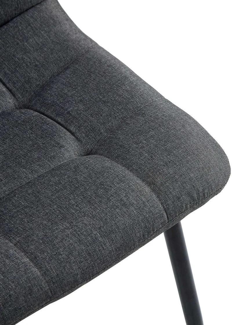 Chaise de salle à manger x1 coutures forme carrées en tissu gris foncé pieds en métal noir 10_0001973