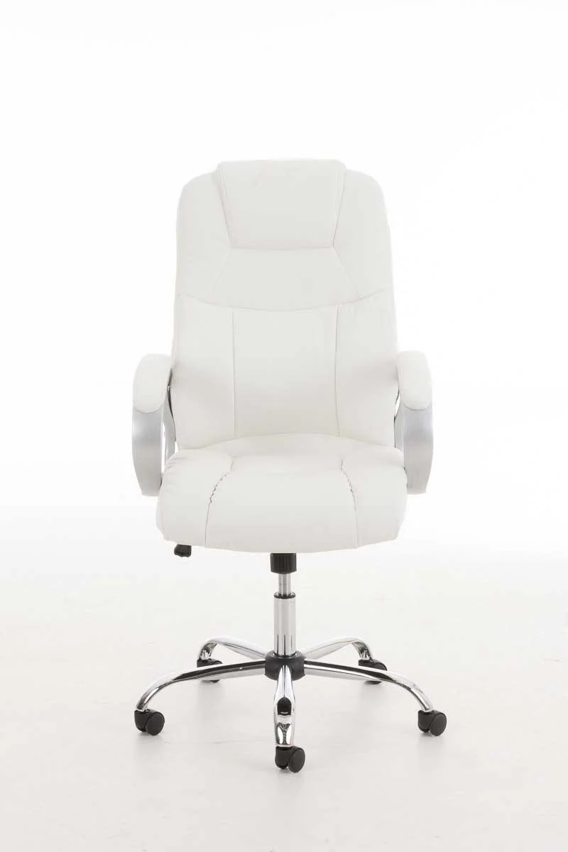 Fauteuil de bureau sur roulettes avec accoudoirs mécanisme à bascule en métal chromé PVC blanc 10_0002381