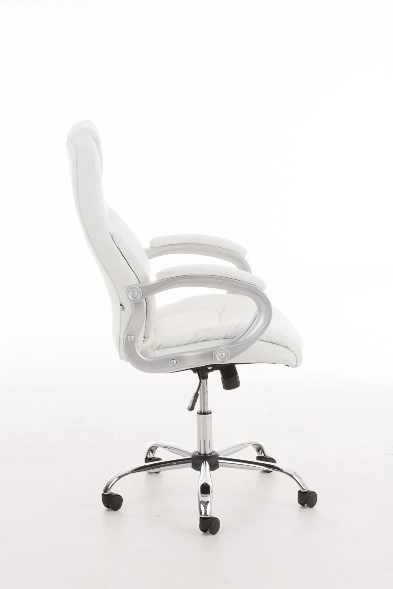 Fauteuil de bureau sur roulettes avec accoudoirs mécanisme à bascule en métal chromé PVC blanc 10_0002381