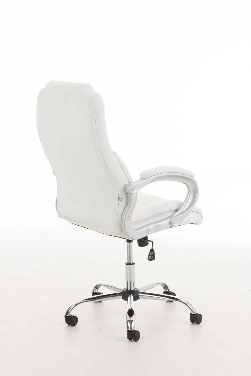 Fauteuil de bureau sur roulettes avec accoudoirs mécanisme à bascule en métal chromé PVC blanc 10_0002381
