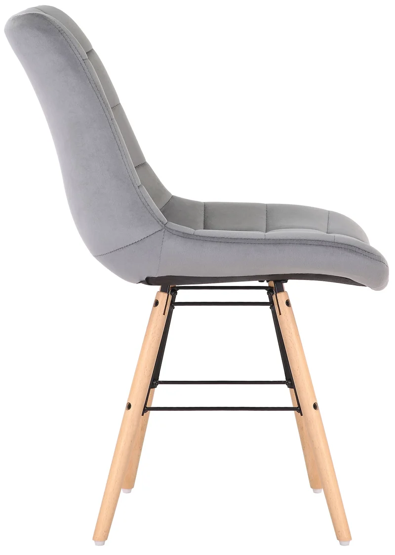 Chaise de salle à manger x1 style scandinave couture carrée en velours gris et pieds en bois 10_0002264