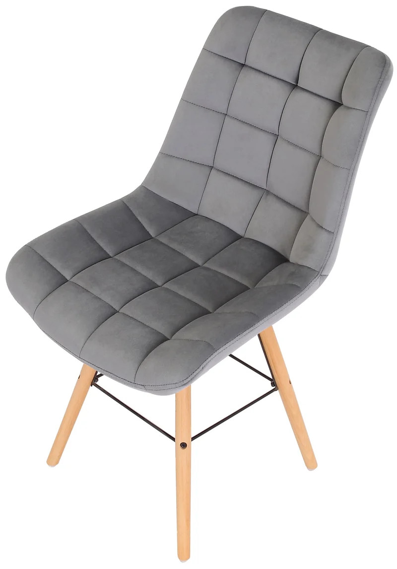 Chaise de salle à manger x1 style scandinave couture carrée en velours gris et pieds en bois 10_0002264
