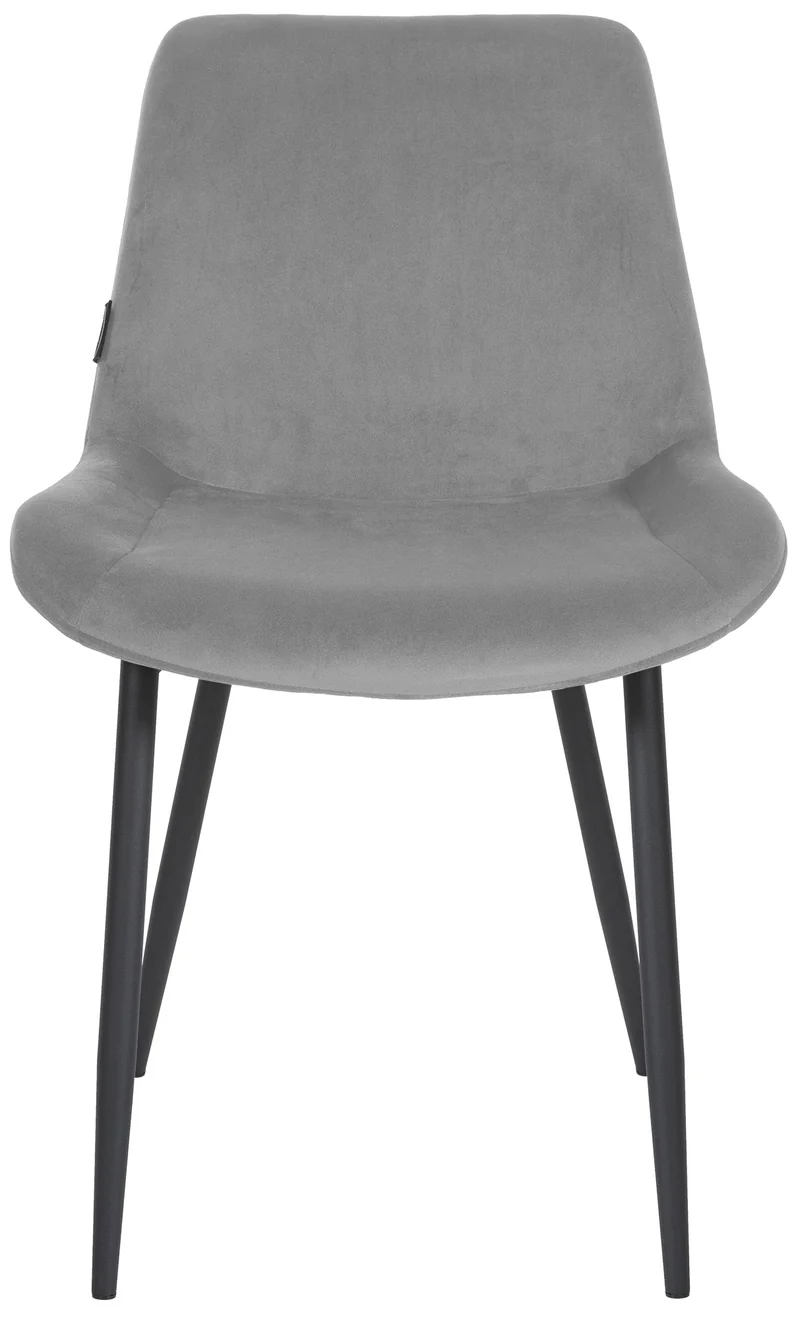 Chaise de salle à manger design moderne assise en velours gris et pieds en métal noir 10_0002156